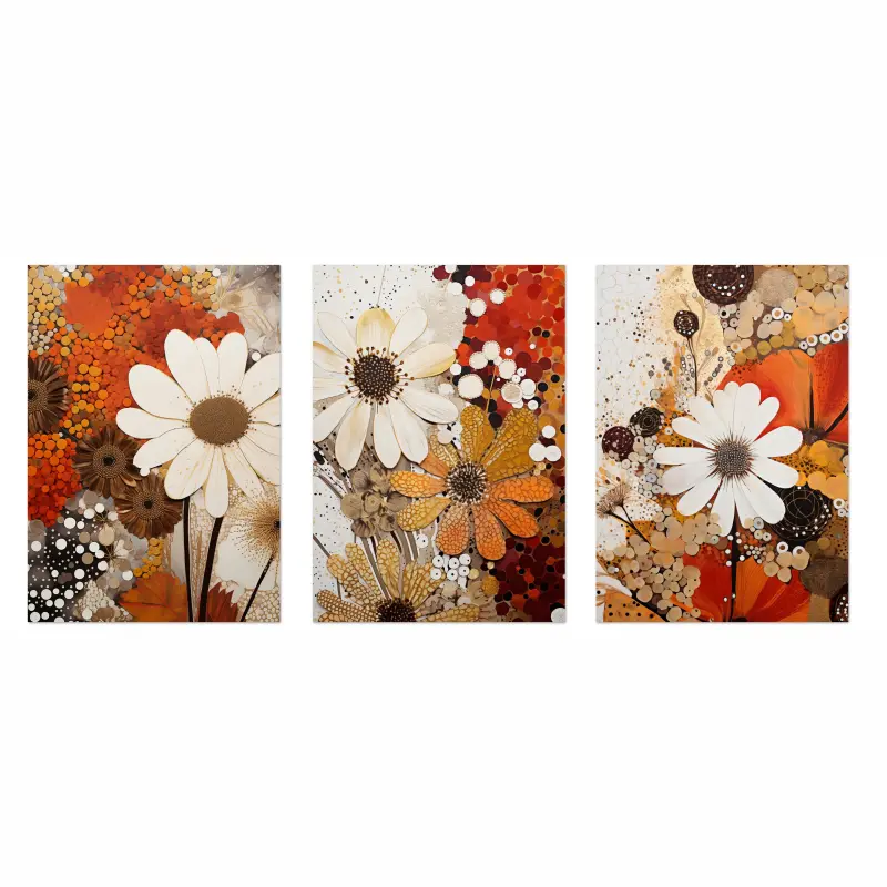 Flower Collage Set of 3 Wall Art | Framed, Poster or Digital Download | Warm Tone Botanical Prints