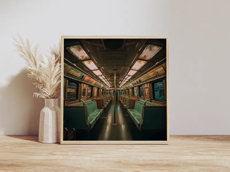 Retro Subway Wall Art, Vintage Train Poster, Urban Industrial Decor, Large City Transit Print for Living Room