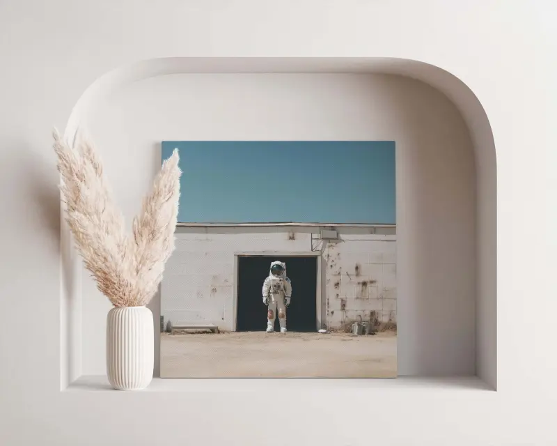 Summer Astronaut Wall Art, Cosmic Beach Poster, Surreal Sci-Fi Decor, Art Print