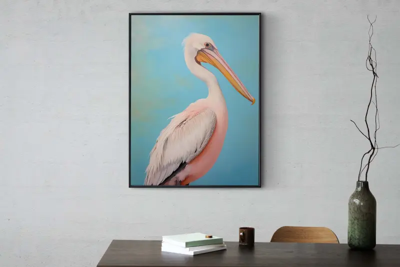 Pelican Painting Wall Art, Coastal Decor Bird Art Print, Ocean Poster for Living Room, Large Animal Artwork