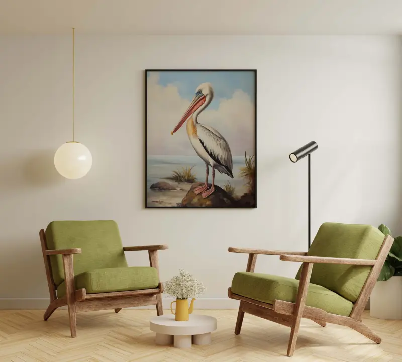 Pelican Painting Wall Art, Coastal Decor Bird Poster, Beach House Art Print, Ocean Artwork