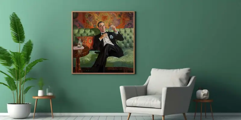 Decadent Man on Couch Art Print, Dark Academia Wall Art, Moody Painting Poster, Framed Decor, Digital Download