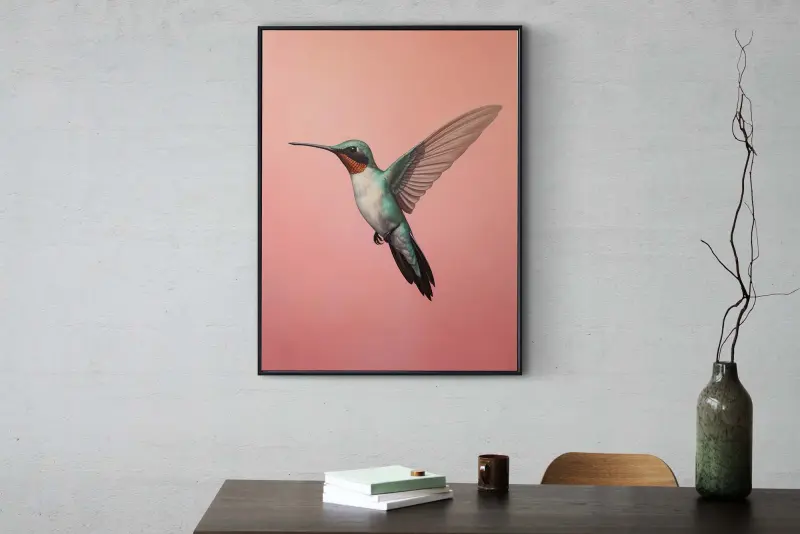 Hummingbird Wall Art, Flying Bird Art Print, Nature Poster Decor, Framed & Digital Option