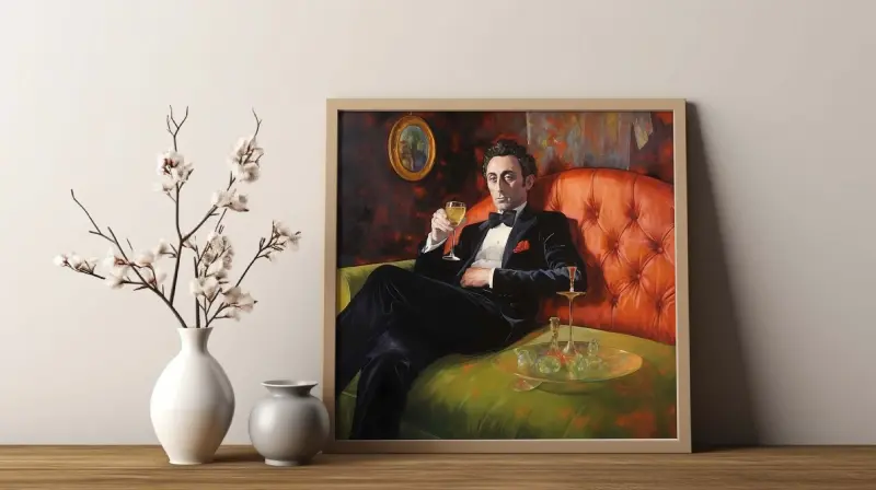 Decadent Man on Couch Wall Art, Framed Poster Print, Fine Art for Living Room, Digital Download