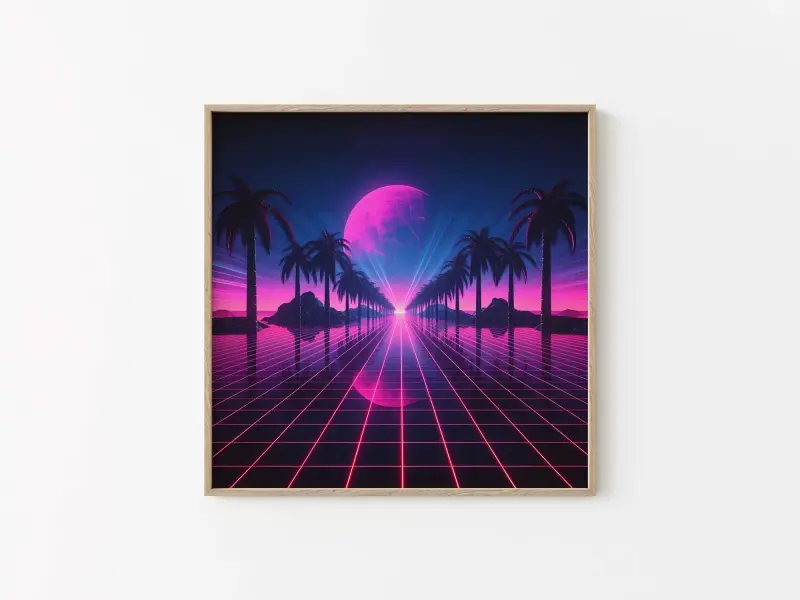 Retrowave Moon and Palms Poster, Synthwave Wall Art, 80s Vaporwave Decor, Retro Futurism Print