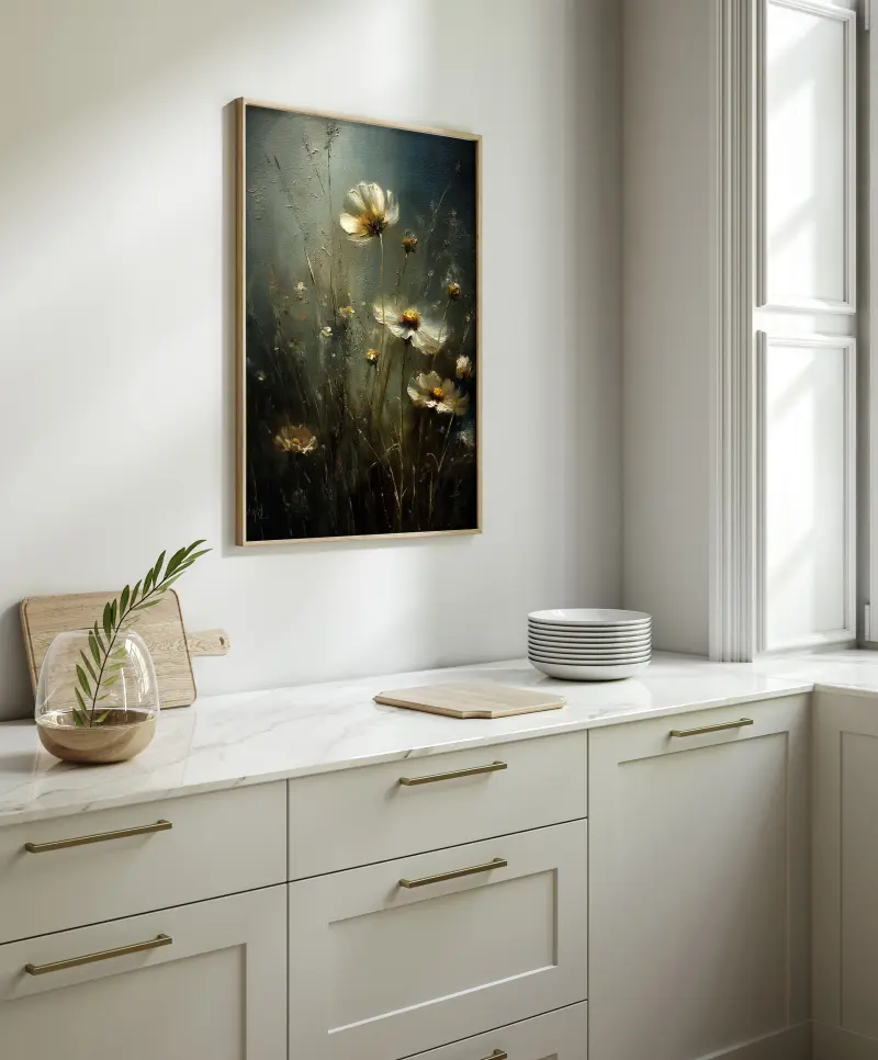 Minimalist Flower Oil Painting on Canvas | Original Wall Art in Muted Natural Tones