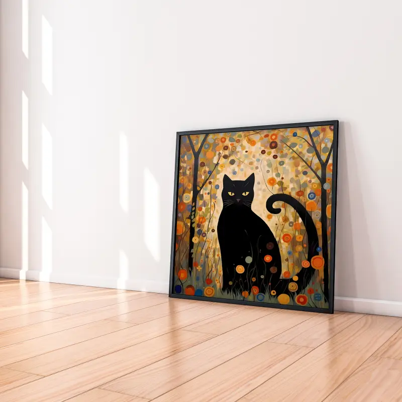 Gustav Klimt Cat Poster, Square Wall Art Print, Modern Home Decor for Living Room
