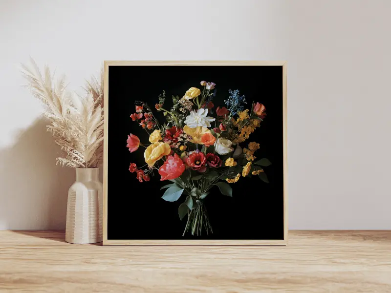 Victorian Style Flower Bouquet Photograph, Vintage Botanical Wall Art, Dark Floral Print for Home Decor