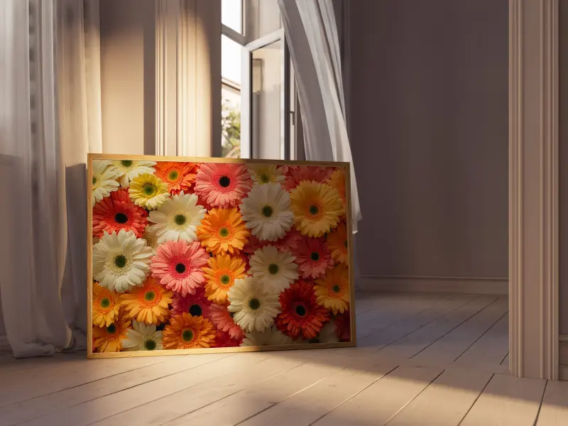 Realistic Gerbera Flower Field Photograph, Printable Wall Art, Digital Download Home Decor