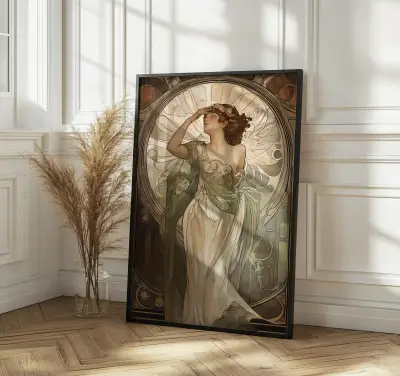 Mucha Style Stairs Angel Painting Art Nouveau Wall Art Print Hallway Decor