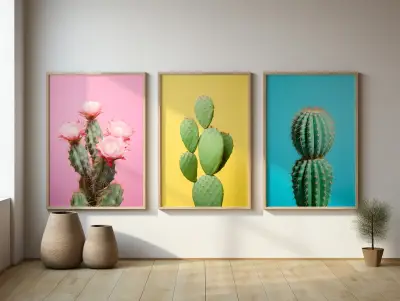 Pop Art Cactus Poster Set of 3 | Modern Wall Art for Living Room | Botanical Art Print