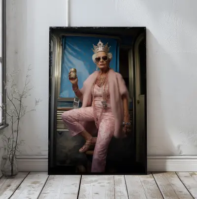 Trailer Park Queen Poster, Funny Grandma Art Print, Kitsch Wall Decor, Retro Americana Photo for Living Room