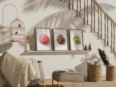 Ice Cream Photography Poster Set of 3, Strawberry Pistachio Chocolate, Kitchen Wall Art
