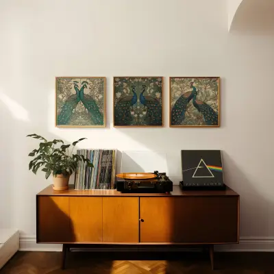 William Morris Peacock Print Set of 3, Vintage Wall Art, Art Nouveau Poster, Gallery Wall Decor