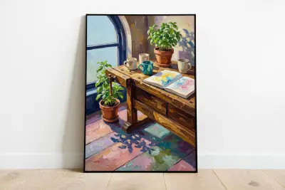 Eclectic Reading Corner Print | Bookshelf Aesthetic Art | Dopamine Decor for Readers, Cozy Book Nook Poster