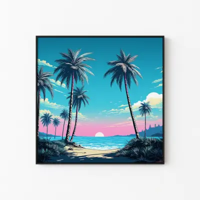 Tropical Beach Wall Art with Palm Trees, Zolokus Paramount Series, Ocean Print for Living Room Decor