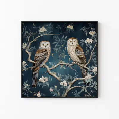 William Morris Style Owl Wallpaper, Vintage Printable Wall Art, Dark Academia Decor, Two Owls Art Nouveau Digital Download