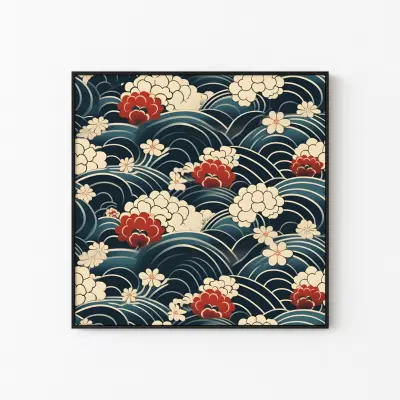 Traditional Japanese Painting with Geometric Pattern, Asian Wall Art for Home Decor