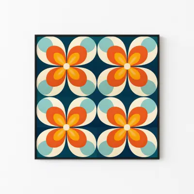 70s Poster Print, Geometric Wall Art, Retro Tile Pattern, Colorful Wall Decor for Living Room