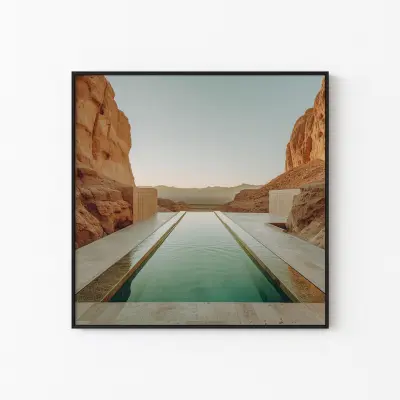 Swimming Pool in Desert Art Print, Surreal Wall Art, Oasis Poster for Living Room Decor