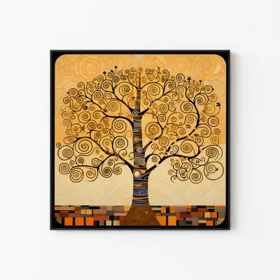 Tree of Life Poster, Klimt Style Art Print, Black and Gold Wall Decor, Symbolic Art