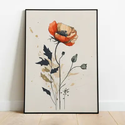 Poppy Watercolor Art Print, Digital Download File, Red Floral Printable Wall Art, Instant Download