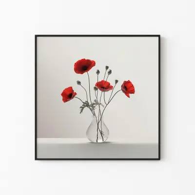 Poppies in Vase Art Print, Red Flower Still Life, Botanical Wall Art, Living Room Decor