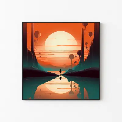 Two Moons Retro Futurism Poster, Vintage Sci-Fi Space Art Print, Cosmic Wall Decor