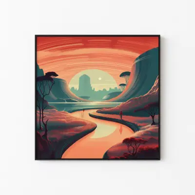 Retro Futurism Poster, Space River Art Print, Vintage Sci-Fi Wall Art for Home Decor