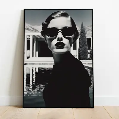 Black and White Pool Photography Poster, Minimalist Wall Art, Modern Portrait Print for Living Room