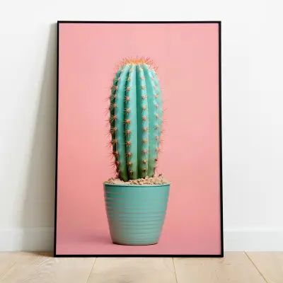 Pink Cactus Wall Art Digital Print, Boho Botanical Poster, Printable Succulent Decor, Modern Minimalist Illustration, Instant Download