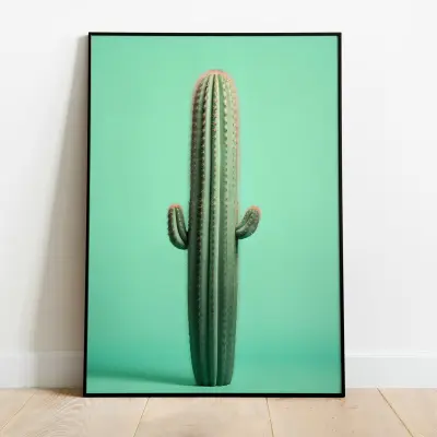 Green Cactus Art Print, Minimalist Botanical Wall Decor, Desert Plant Poster, Modern Home Digital Download