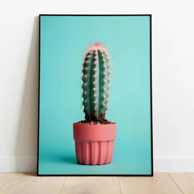Blue Cactus Art Print, Modern Botanical Wall Art, Minimalist Desert Poster, Boho Plant Illustration