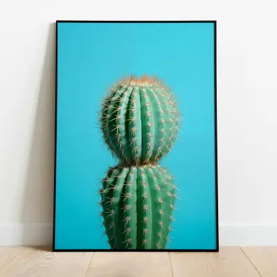 Blue Cactus Art Print, Botanical Succulent Poster, Modern Desert Wall Art, Living Room Decor