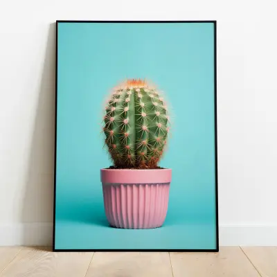 Blue Cactus Art Print, Botanical Poster, Desert Wall Art, Modern Decor for Living Room