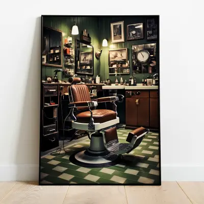 Vintage Barber Shop Photography Print, 60s Retro Poster, Mid Century Wall Art, Gift for Barber, Man Cave Decor