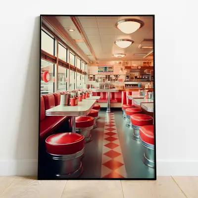 1960s American Diner Photo, Vintage Wall Art, Retro Photography Print, Classic USA Diner Poster, Nostalgic Car Decor