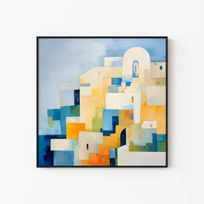 Santorini Painting Print, Greece Wall Art, Mediterranean Decor, Greek Island Travel Poster, Coastal Artwork