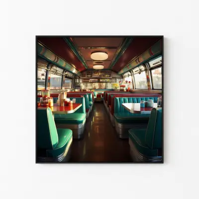 60s 70s Diner Poster Retro Photo Print | Vintage Car Wall Art | American Photography Decor