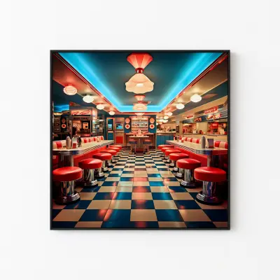 1950s American Diner Poster, Retro Neon Wall Art, Vintage USA Restaurant Print