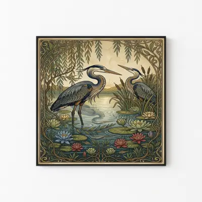 William Morris Gray Heron Print, Vintage Bird Poster, Arts and Crafts Wall Art, Nature Art Print
