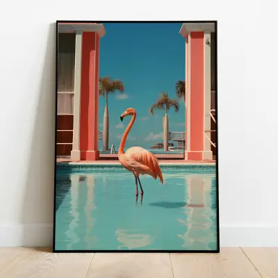 Pink Flamingo Photography Print, Large Maximalist Wall Art, Vibrant Flamingo Poster Decor