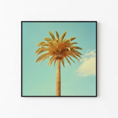 Pastel Palm Tree Poster, Wes Anderson Style Art Print, Retro Wall Decor, Minimalist Art