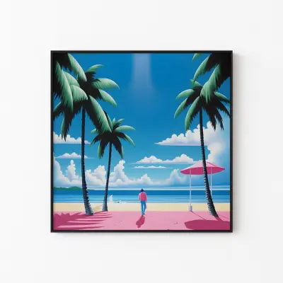 Hiroshi Nagai Style Art Print, City Pop Wall Art, 80s Japanese Beach Poster, Retro Summer Decor