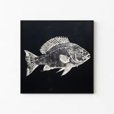 Gyotaku Fish Print, Ancient Japanese Wall Art, Vintage Coastal Decor Poster