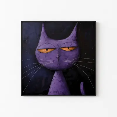 Purple Cat Painting, Modern Pop Art Wall Decor, Quirky Animal Print, Gift for Cat Lover