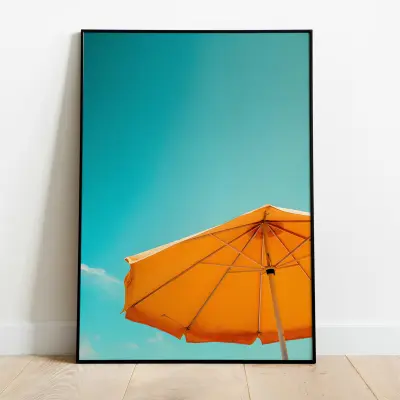 Blue Sky Beach Umbrella, Large Sun Shade with UV Protection, Windproof Parasol for Sand