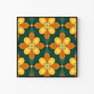 70s Floral Seamless Pattern Poster, Retro Wall Art, Groovy Flower Print, Vintage Boho Home Decor