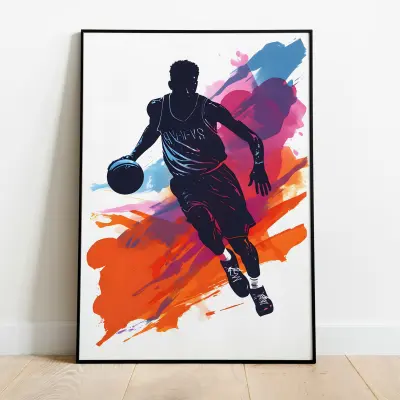 Basketball Player Silhouette Poster, Sports Wall Art, Teen Room Decor, Gift for Basketball Fans