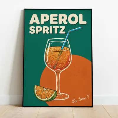 Mid Century Modern Bar Cart Print, Vintage Italian Aperol Poster, Aperitivo Wall Art Decor